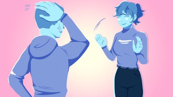 two people awkwardly looking at eachother
