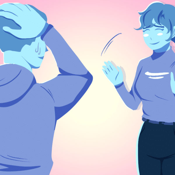 two people awkwardly looking at eachother