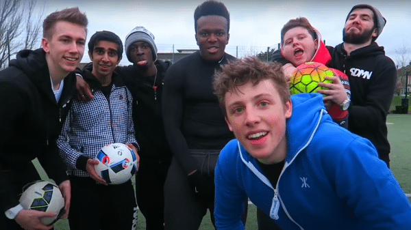The seven Sidemen in a football challenge