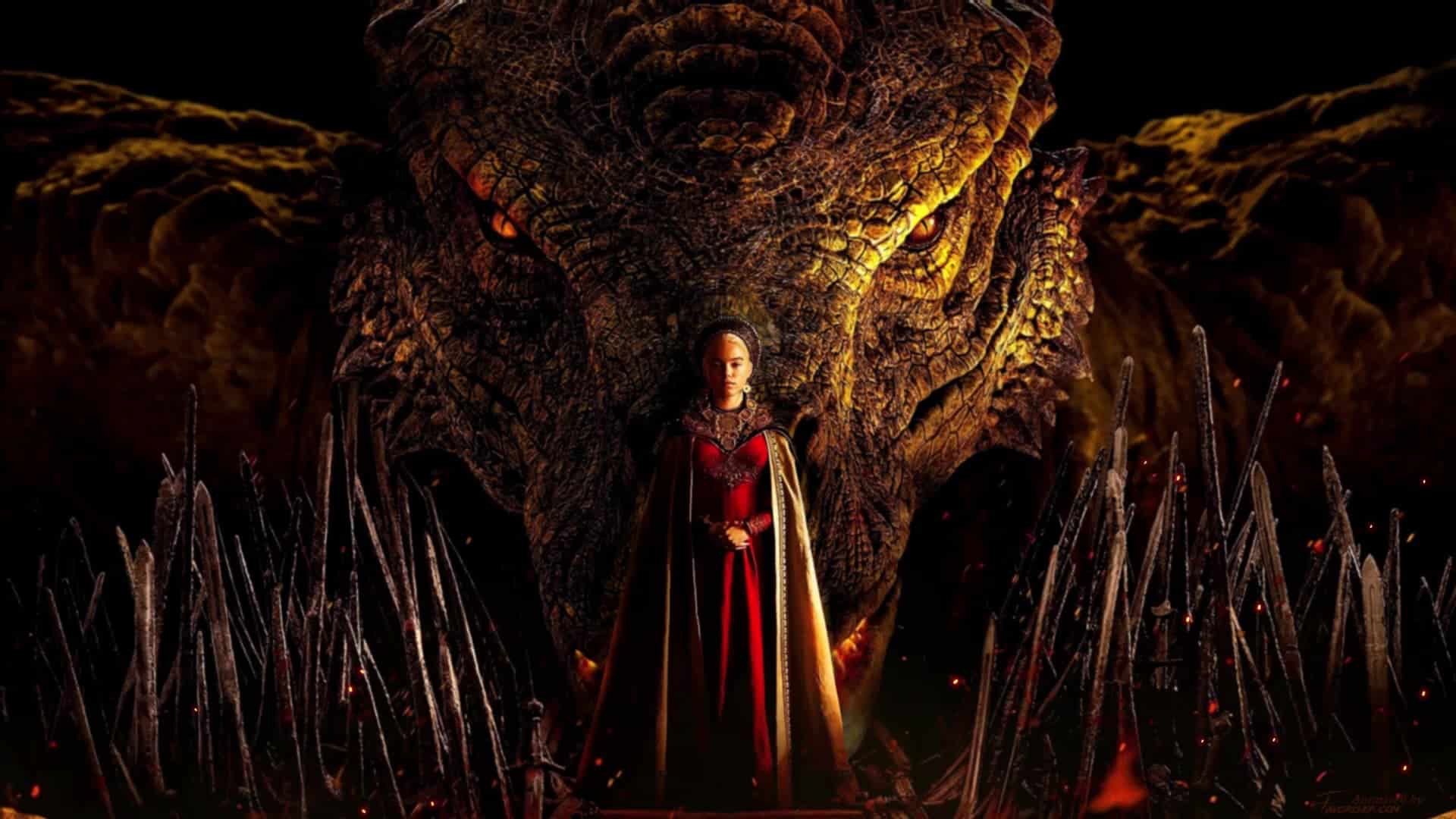 House of the Dragon, Young Princess Rhaenyra Targaryen and her dragon, Syrax.