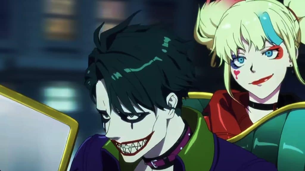 Harley Quinn and the Joker riding in a piano-powered car in the Suicide Squad Isekai anime