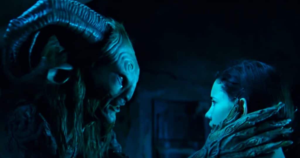 The faun (Doug Jones) and Ofelia (Ivana Baquero) in "El Laberinto del Fauno".