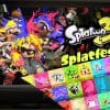 A TV screen displaying splatoon characters as advertisement for a splatfest plus a collection of the theme images for splatfests.