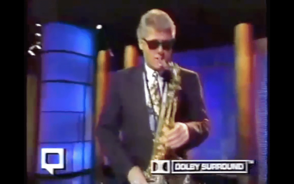 Bill Clinton playing the saxaphone