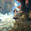 Screenshot from the game Alice: The Madness Returns. Alice floats down through Wonderland