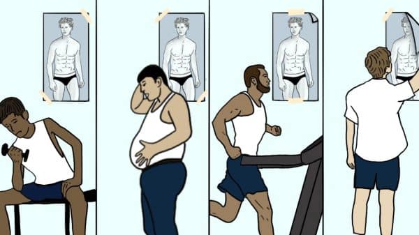 Four people having body image issues.