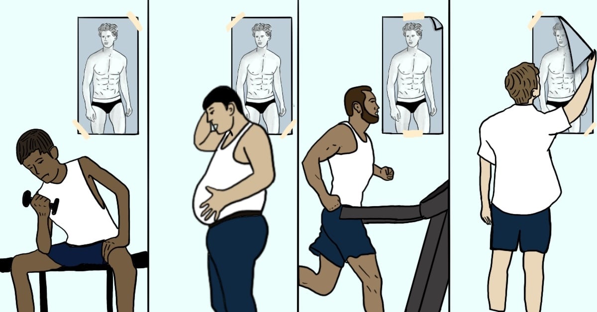 Four people having body image issues.