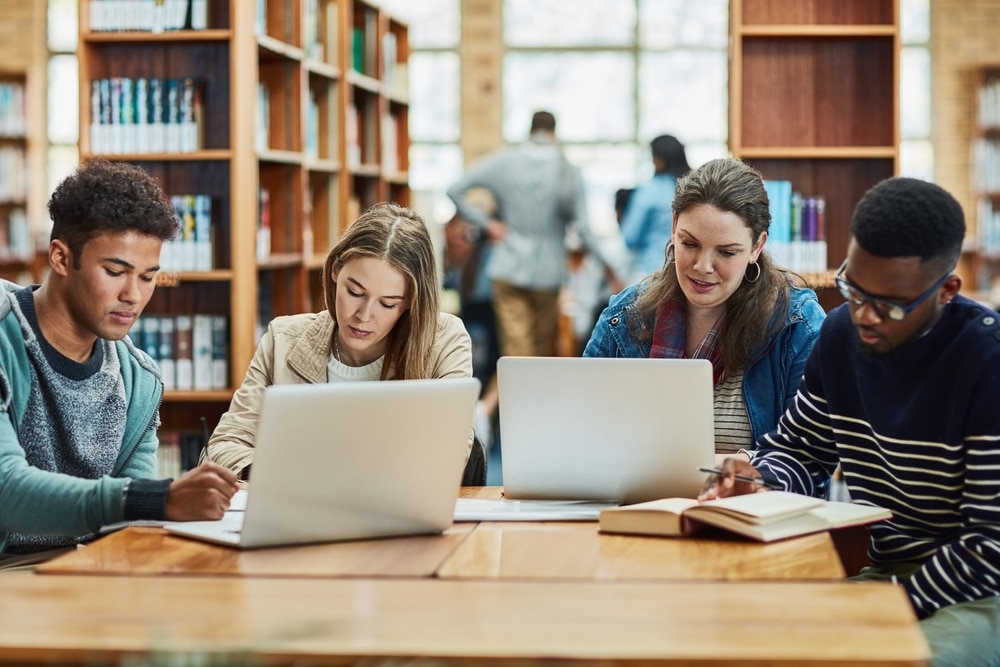 University students studying at the library