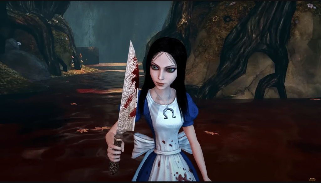 Screenshot from game Alice: The Madness Returns. Alice holds a blade