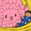 illustration of a brain and person reciting positive affirmations