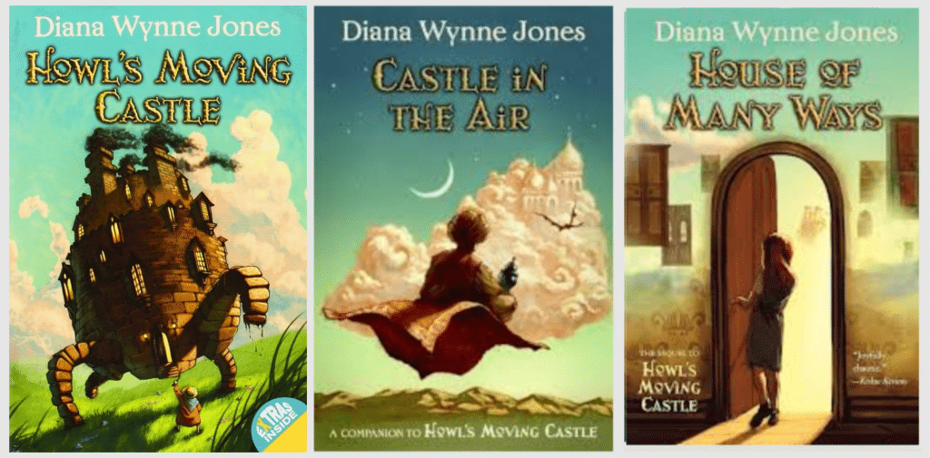 Covers of the Howl's Moving Castle series by Diane Wynne Jones