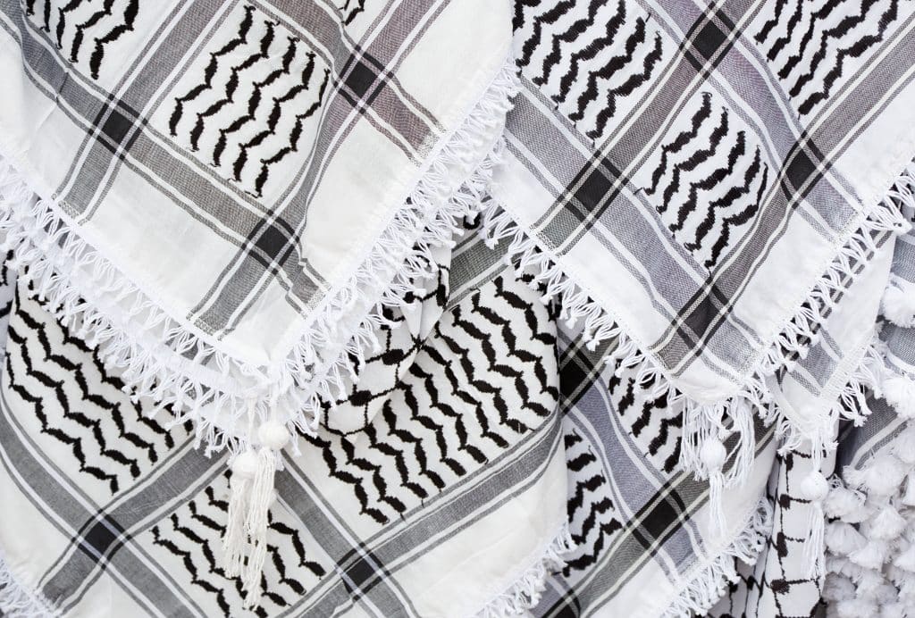 A close-up picture of the patterns of the Keffiyeh.