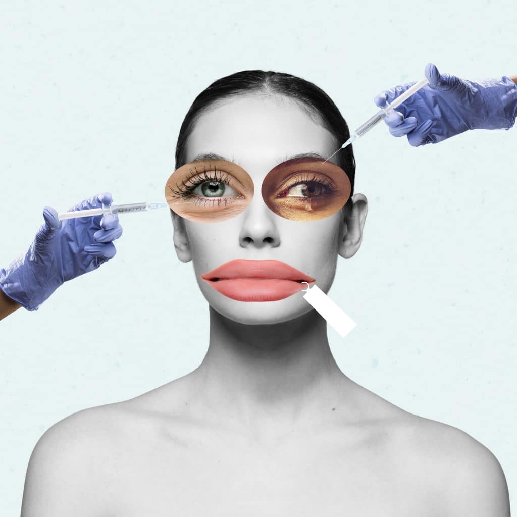 Illustration of young woman doing plastic surgery