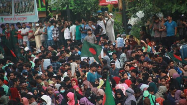 Students protesters in Dhaka, Bangladesh, July 2024.