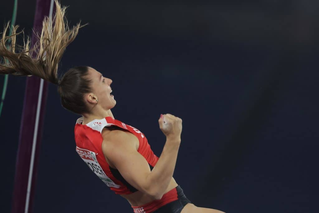 Swiss Angelica MOSER competed and won the gold medal during the Pole Vault Women Final in the European Athletics Championships 2024 at the Olympic Stadium in Rome