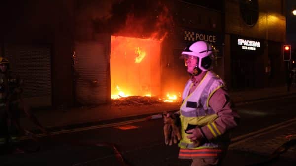 A Police Station In Sunderland Is Set On Fire During A Far Right Riot.