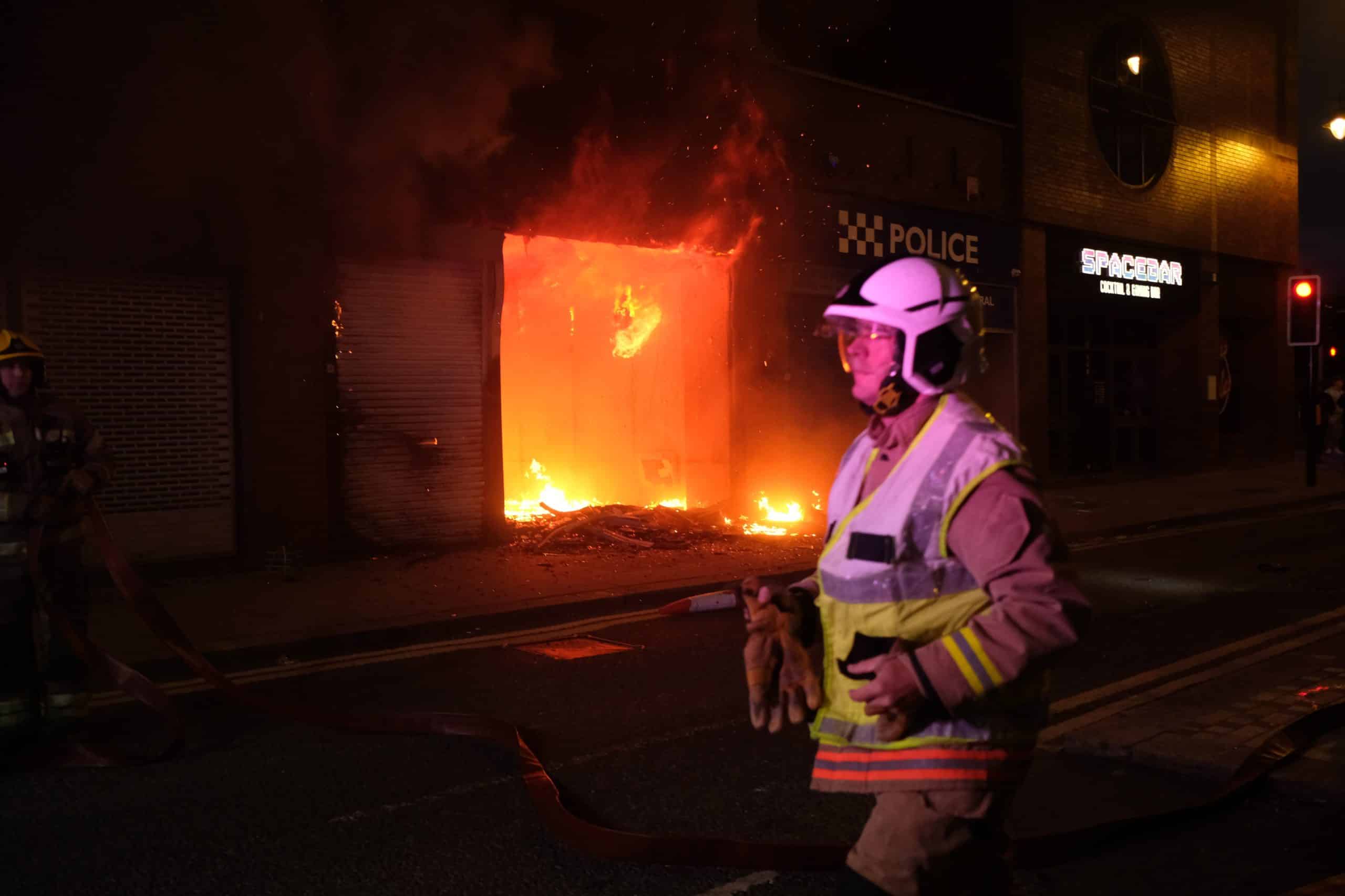 A Police Station In Sunderland Is Set On Fire During A Far Right Riot.