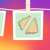 Pictures of food on a clothesline with a colorful background