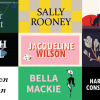 illustration of a grid of nine horizontal rectangles. In each block is the author's name on top of a backgorund that looks like the book being recommended