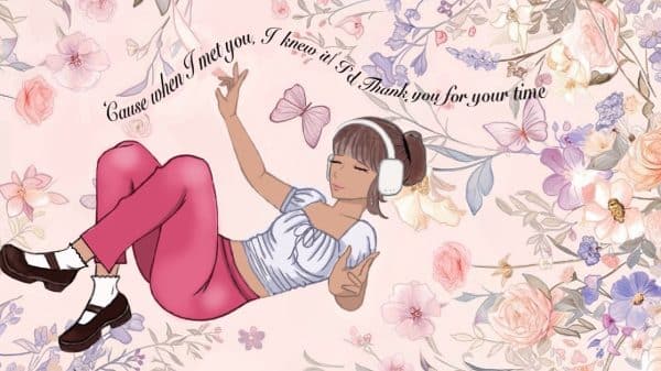 A girl listening to Clairo lyrics. Illustration by Indra Mungunsuh