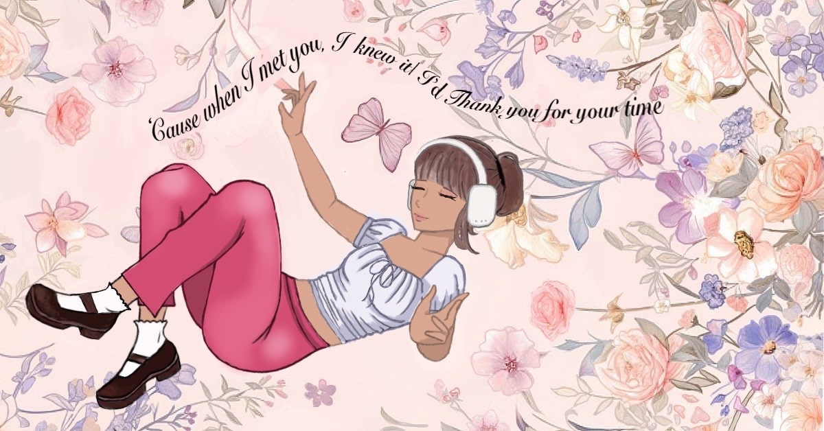 A girl listening to Clairo lyrics. Illustration by Indra Mungunsuh
