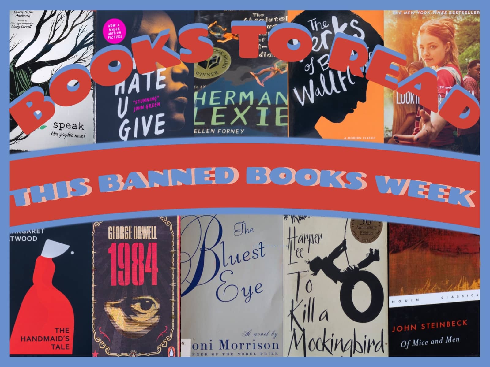 A group of book covers that have been banned under the title "Books to Read This Banned Books Week"