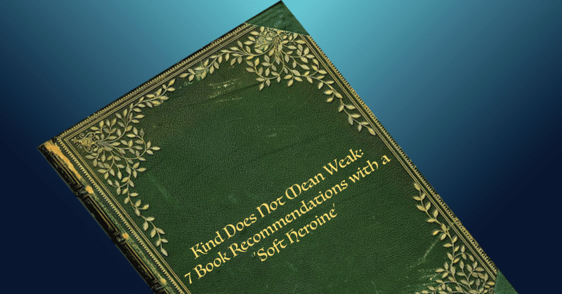 Illustration of a green book with golden leafy engravings on the border and the title in medieval in the centre, the book is positioned diagonally in the centre of a plain blue background