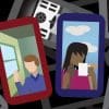 an illustration depicting colorful phones of people living amongst a bunch of grey phones.
