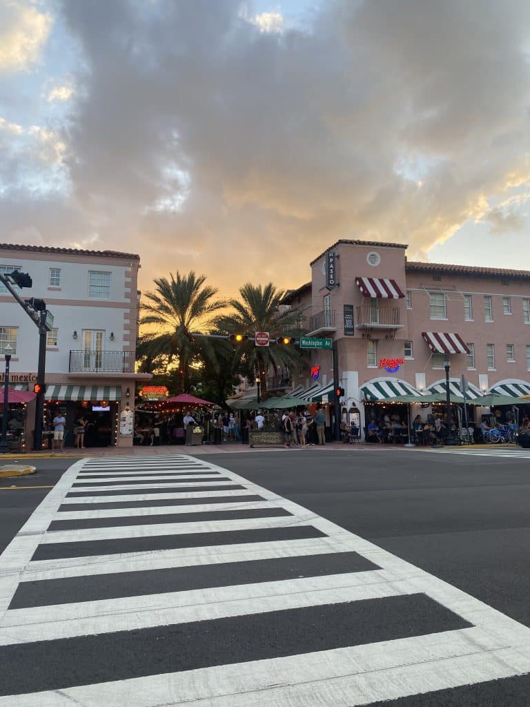Road crossing at sunset in Miami,
Florida.