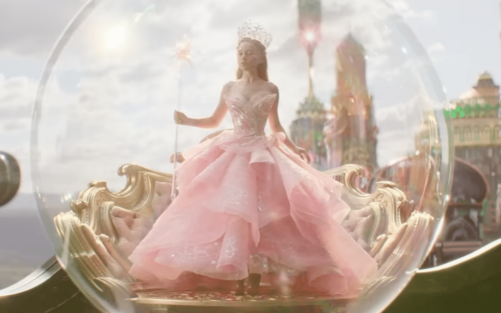 Glinda in her pink dress in the Wicked trailer.