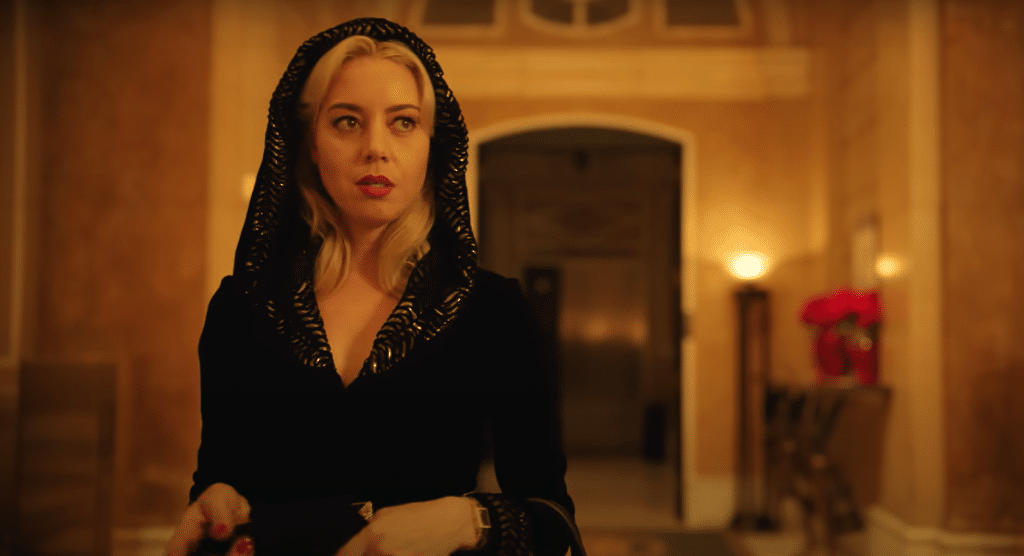 Aubrey Plaza as Wow Platinum in Megalopolis (2024). Credit: YouTube/Lionsgate Movies