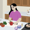 Female student cooking with many ingredients, trying Mediterranean meals