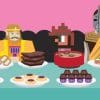 Various characters from gaming and some good food.