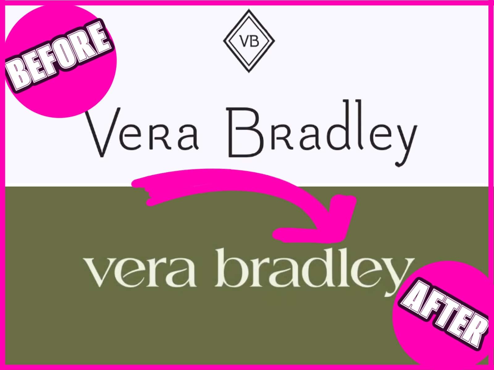 The Vera Bradley logo before and after the brand's rebrand.