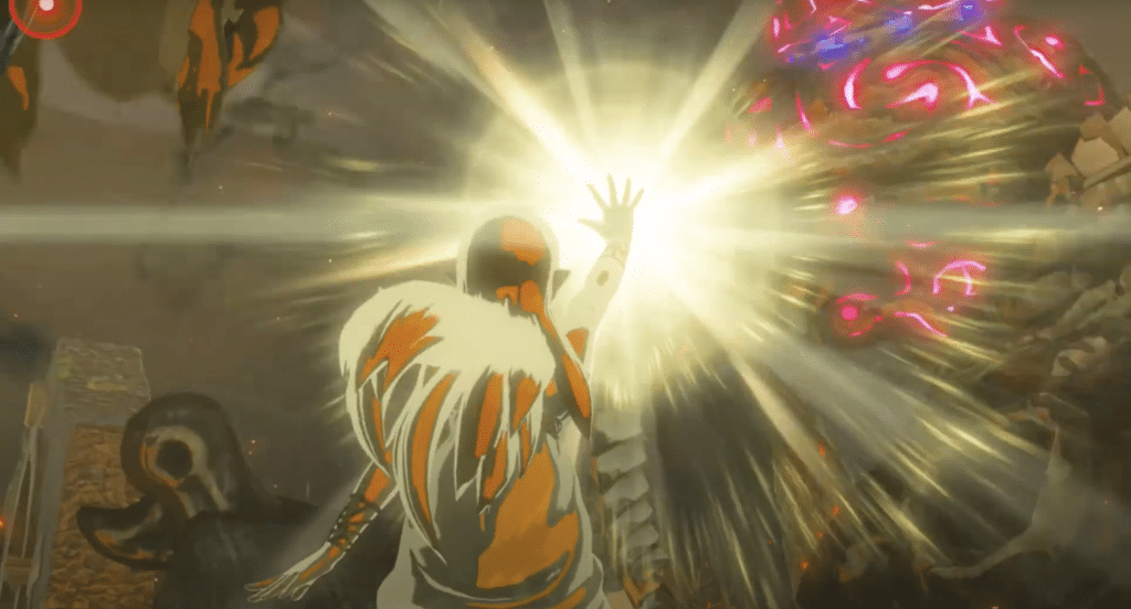 Princess Zelda's blasts magic towards a mechanical monster
