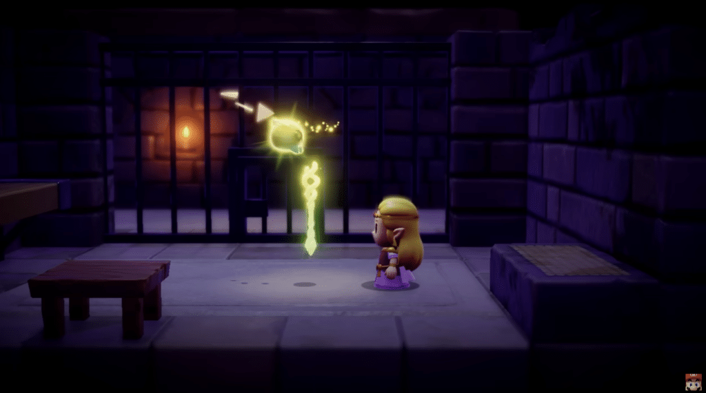 A fairy creature offers Zelda a magic wand in Echoes of Wisdom