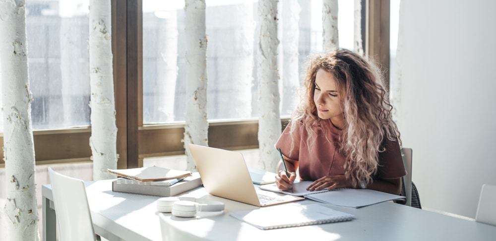 A girl studying mindfully