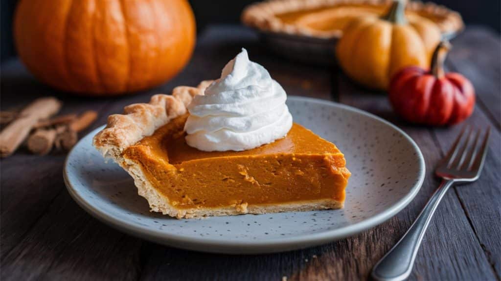 Pumpkin Pie slice with whipped cream
