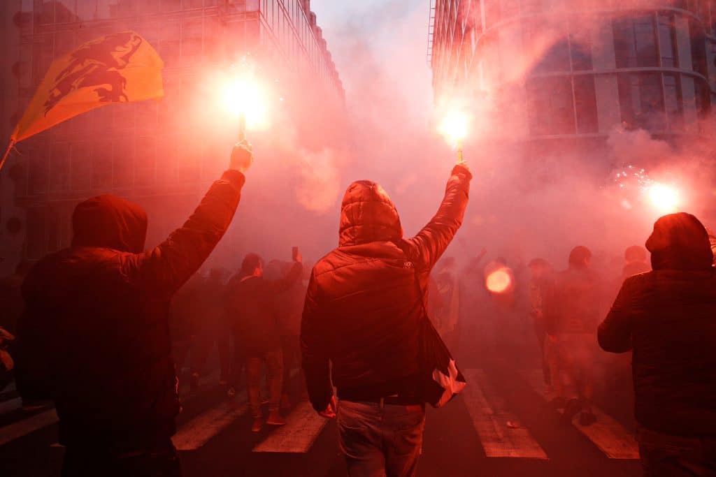 Far-right youngsters at an anti-migrant protest in Brussels