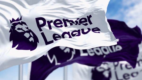 Premier League logo on waving flags