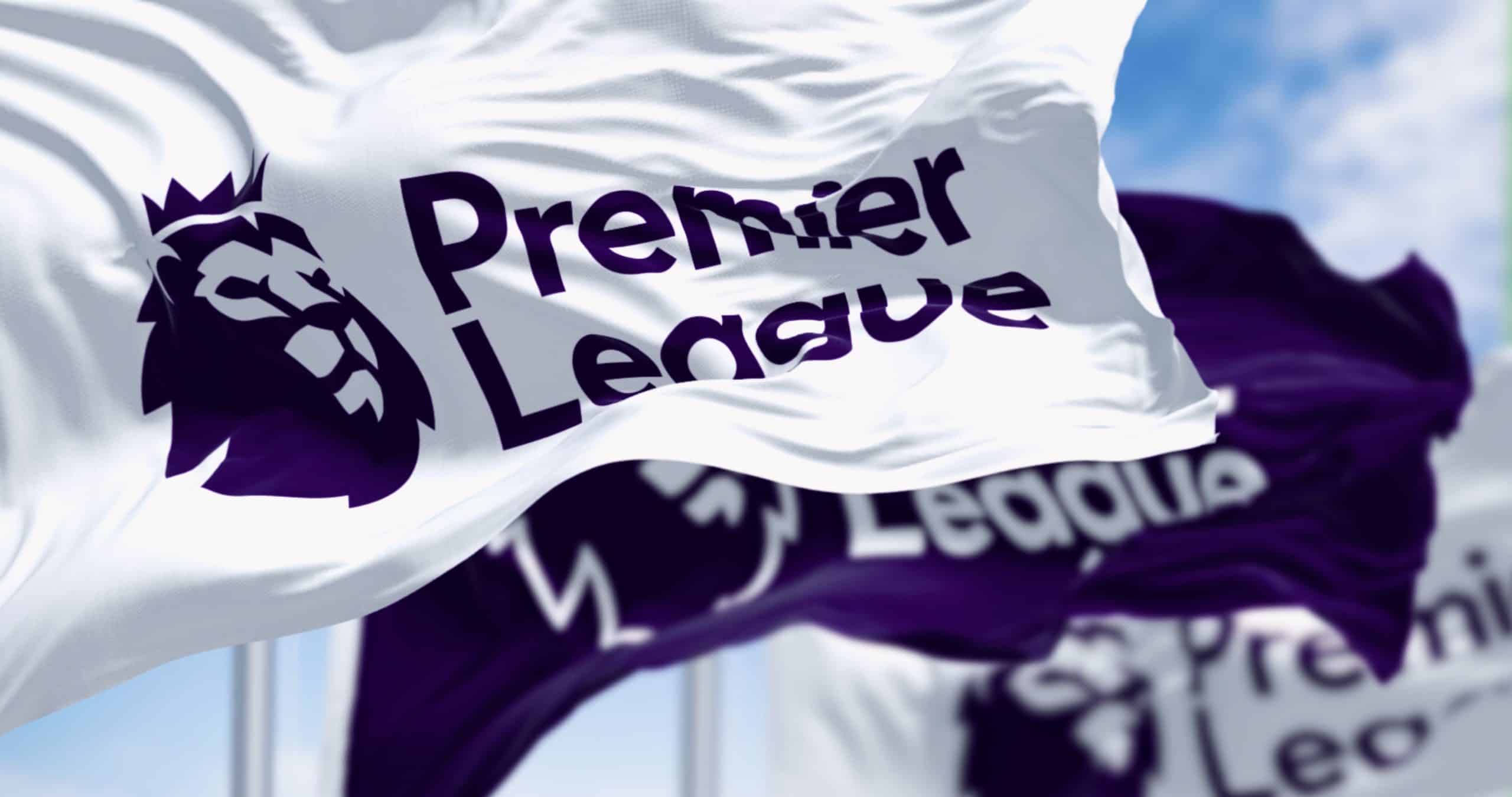 Premier League logo on waving flags