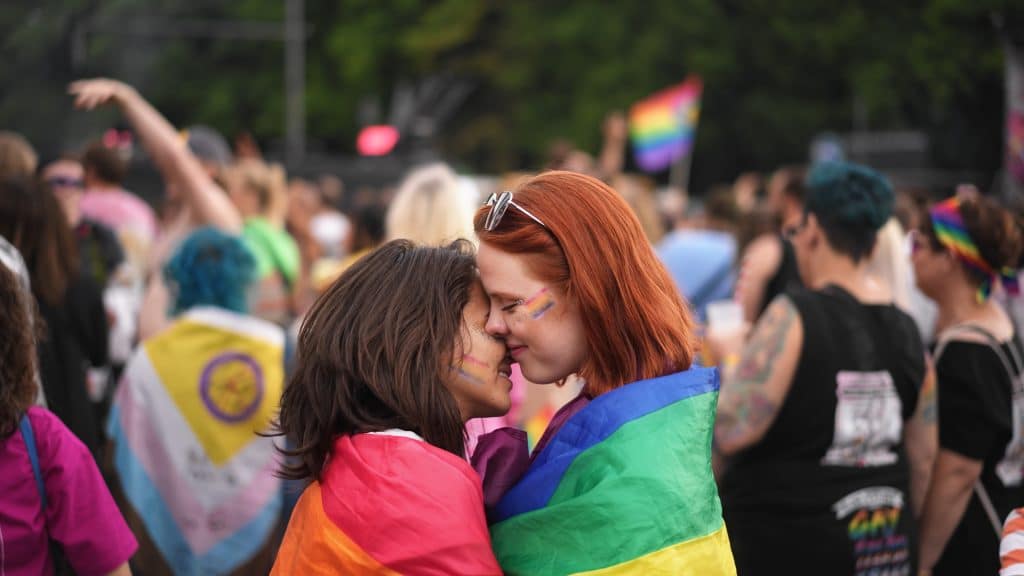Happylesbian couple in LGBTQ Pride festival