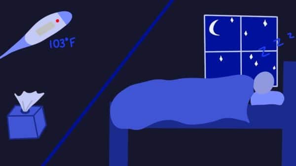 lying in bed with a thermometer and tissues