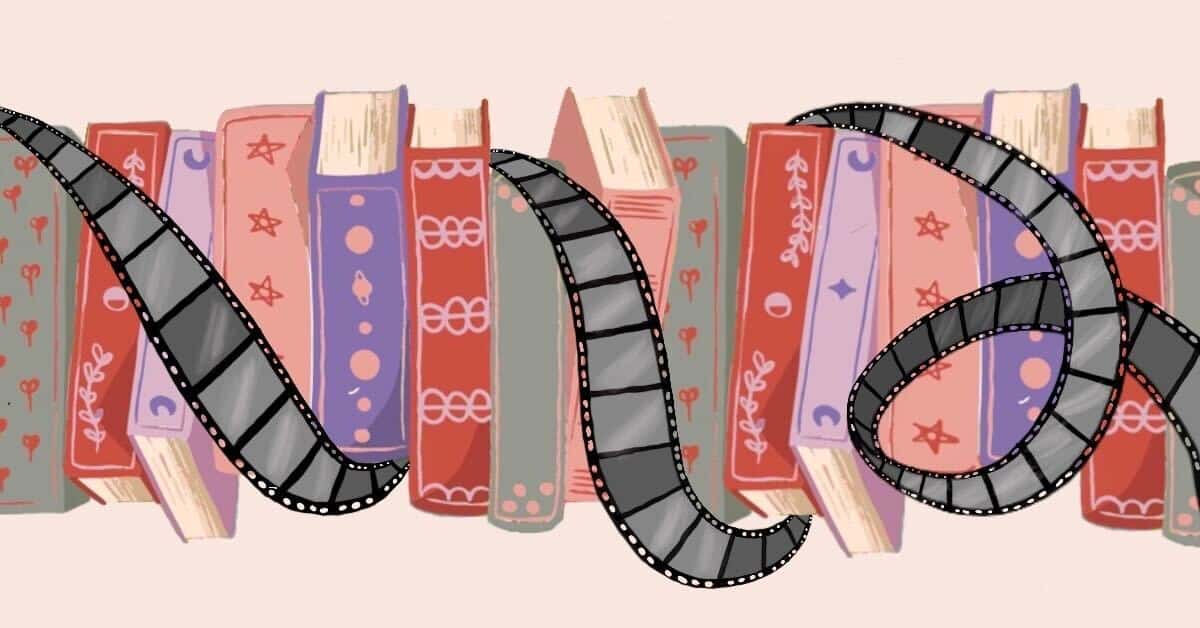 Sideways stacked books wrapped in film
