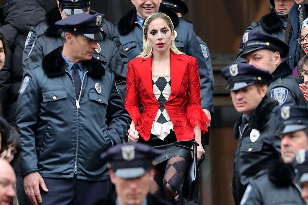 Lady Gaga on set of Joker: Folie à Deux. Credit: Warner Bros.