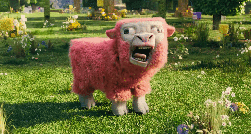 A Sheep from the Minecraft Movie's trailer.