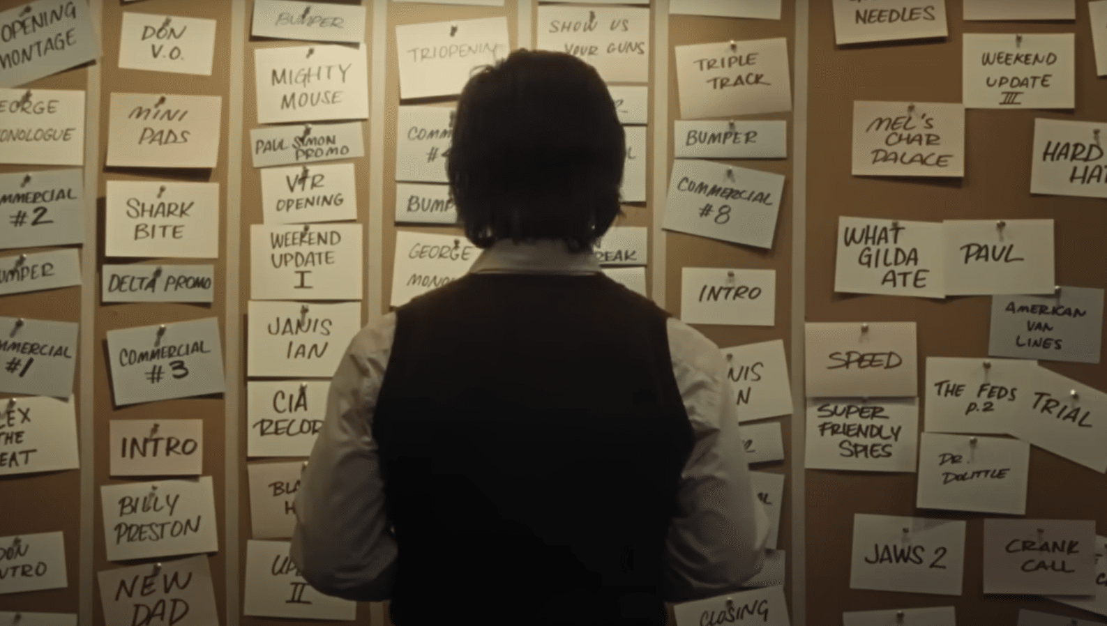 Lorne Michaels (Gabriel LaBelle) looks over the plans for Saturday Night. Credit: YouTube/Sony Pictures Entertainment