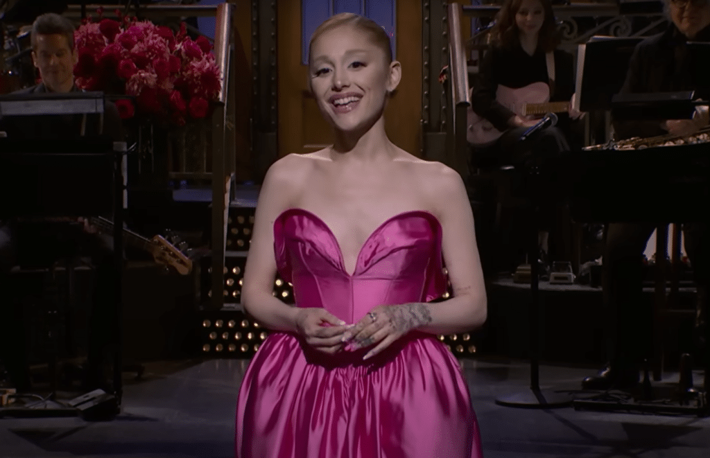 Pop star Ariana Grande hosting the most recent episode of the show. Credit: YouTube/Saturday Night Live