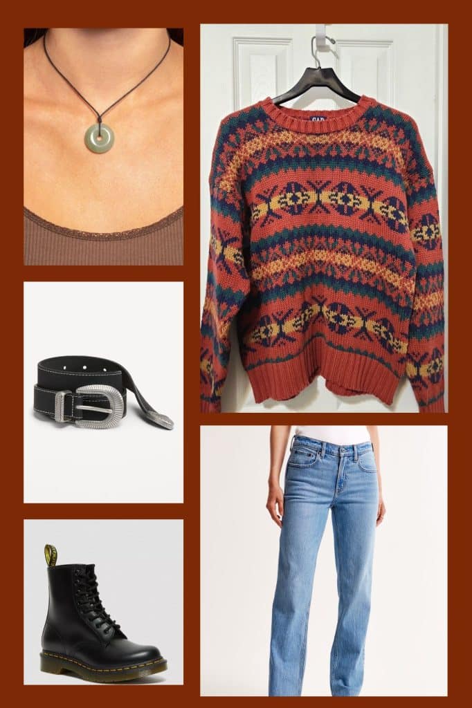 fall outfit collage with a sweater jeans and boots