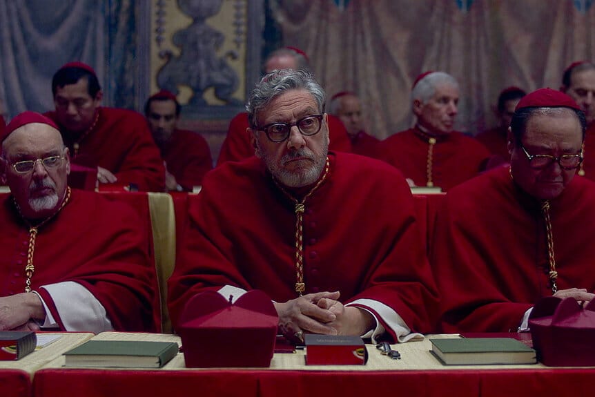Serque Castellitto as Cardinal Tedesco, a popular yet controversial candidate for pope. Credit: Focus Features